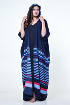 The Kaftan Company Sleep Gowns Onesize Blue Striped Freesize Kaftan Sleep Gown in Soft Crepe
