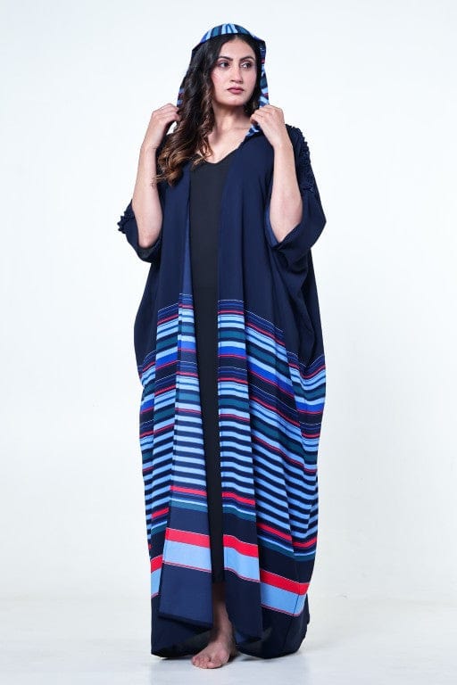 The Kaftan Company Sleep Gowns Onesize Blue Striped Freesize Kaftan Sleep Gown in Soft Crepe