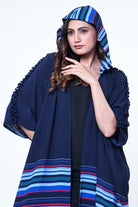 The Kaftan Company Sleep Gowns Onesize Blue Striped Freesize Kaftan Sleep Gown in Soft Crepe
