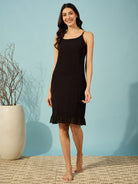 The Kaftan Company Sleep Gowns Red Polka  Border Black Georgette Dobby Gown and Slip Set