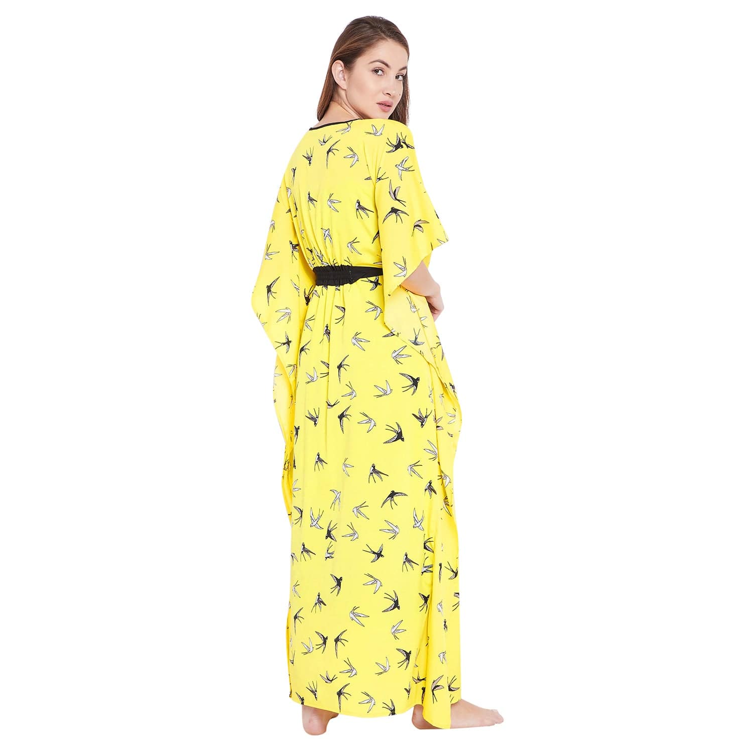 The Kaftan Company Sleep Gowns S Yellow Birds Printed Gown Set