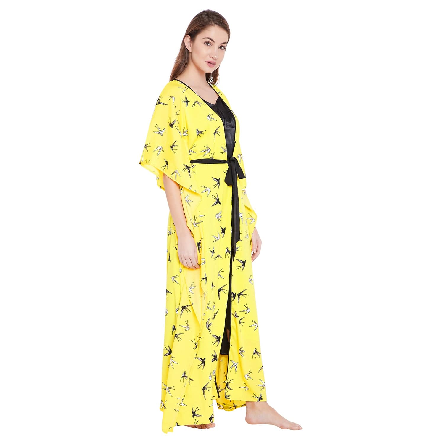 The Kaftan Company Sleep Gowns S Yellow Birds Printed Gown Set