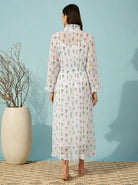 The Kaftan Company Sleep Gowns White Cactus Print Sheer Chiffon Robe Gown