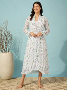 The Kaftan Company Sleep Gowns White Cactus Print Sheer Chiffon Robe Gown