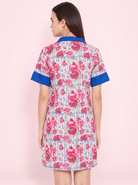 The Kaftan Company Sleep Shirt Pink Pomegranate Print Crepe Sleep Shirt with Blue Contrast Collar