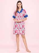 The Kaftan Company Sleep Shirt Pink Pomegranate Print Crepe Sleep Shirt with Blue Contrast Collar