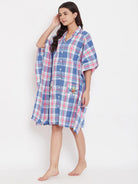 The Kaftan Company Sleepshirt CHECKS KNEE LENGTH KAFTAN WITH EMBROIDERED POCKETS