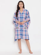 The Kaftan Company Sleepshirt CHECKS KNEE LENGTH KAFTAN WITH EMBROIDERED POCKETS