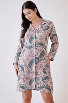 The Kaftan Company Sleepshirt Viscose Linen Blend Floral Button-Front Sleepshirt