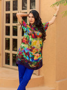 The Kaftan Company Tops Abstract Printed Natural Crepe Tunic Top with Short Sleeves