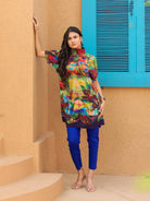 The Kaftan Company Tops Abstract Printed Natural Crepe Tunic Top with Short Sleeves
