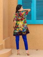 The Kaftan Company Tops Abstract Printed Natural Crepe Tunic Top with Short Sleeves