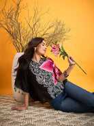 The Kaftan Company Tops Asymmetrical Doodle Black Kaftan Top