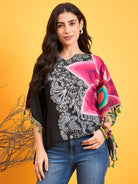 The Kaftan Company Tops Asymmetrical Doodle Black Kaftan Top