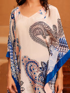 The Kaftan Company Tops Beige Paisley Printed Crepe Kaftan Tunic Top