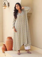 The Kaftan Company Tops Beige Print Viscose Asymmetrical Kurta