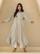 The Kaftan Company Tops Beige Print Viscose Asymmetrical Kurta