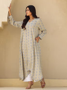 The Kaftan Company Tops Beige Print Viscose Asymmetrical Kurta