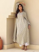 The Kaftan Company Tops Beige Print Viscose Asymmetrical Kurta