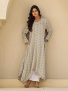 The Kaftan Company Tops Beige Print Viscose Asymmetrical Kurta