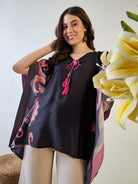 The Kaftan Company Tops Black and Pink Floral Kaftan Top