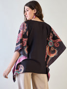 The Kaftan Company Tops Black and Pink Floral Kaftan Top