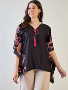 The Kaftan Company Tops Black and Pink Floral Kaftan Top