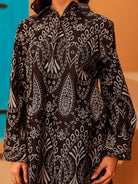 The Kaftan Company Tops Black and White Paisley Print Cotton Tunic Top