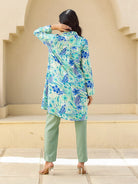 The Kaftan Company Tops Blue and Green Tropical Print Viscose Kurta