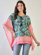 The Kaftan Company Tops Blue Flora Kaftan Top