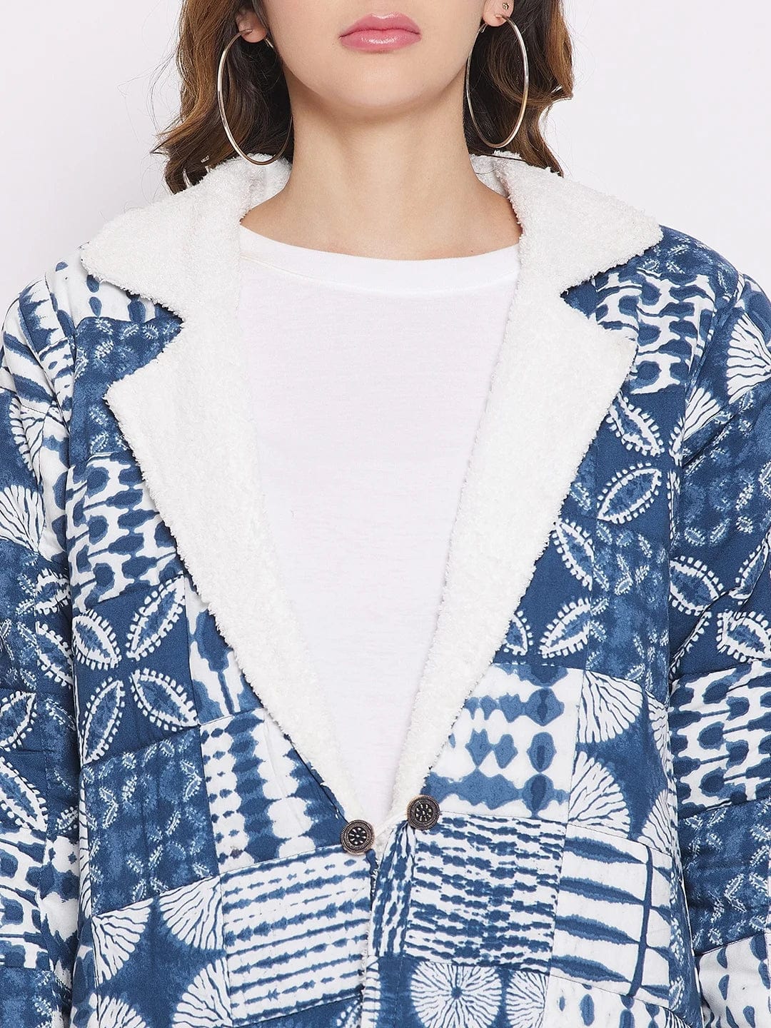 The Kaftan Company Tops Blue Floral And Geometric Quilted Jacket