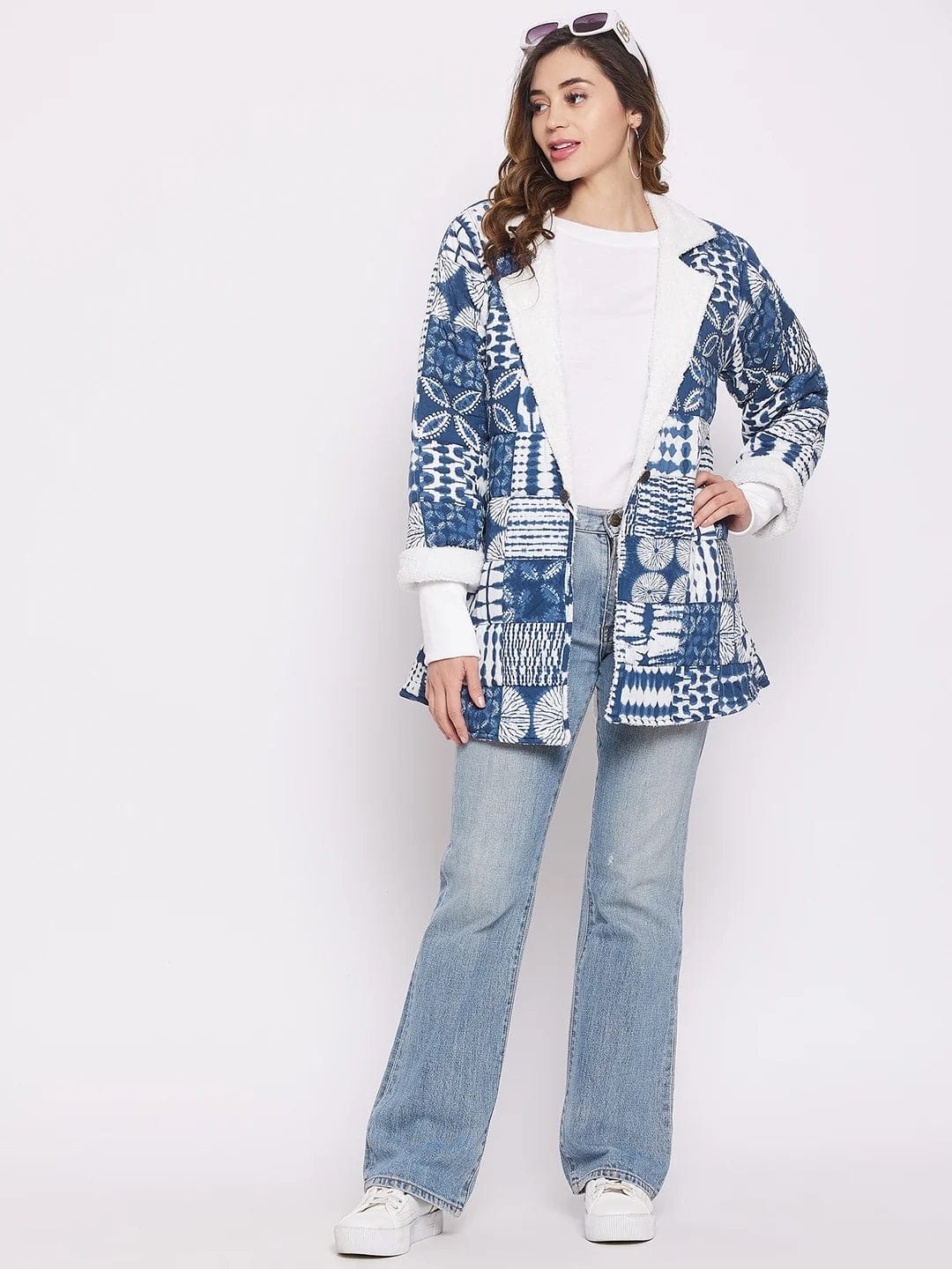 The Kaftan Company Tops Blue Floral And Geometric Quilted Jacket