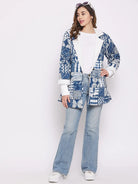 The Kaftan Company Tops Blue Floral And Geometric Quilted Jacket