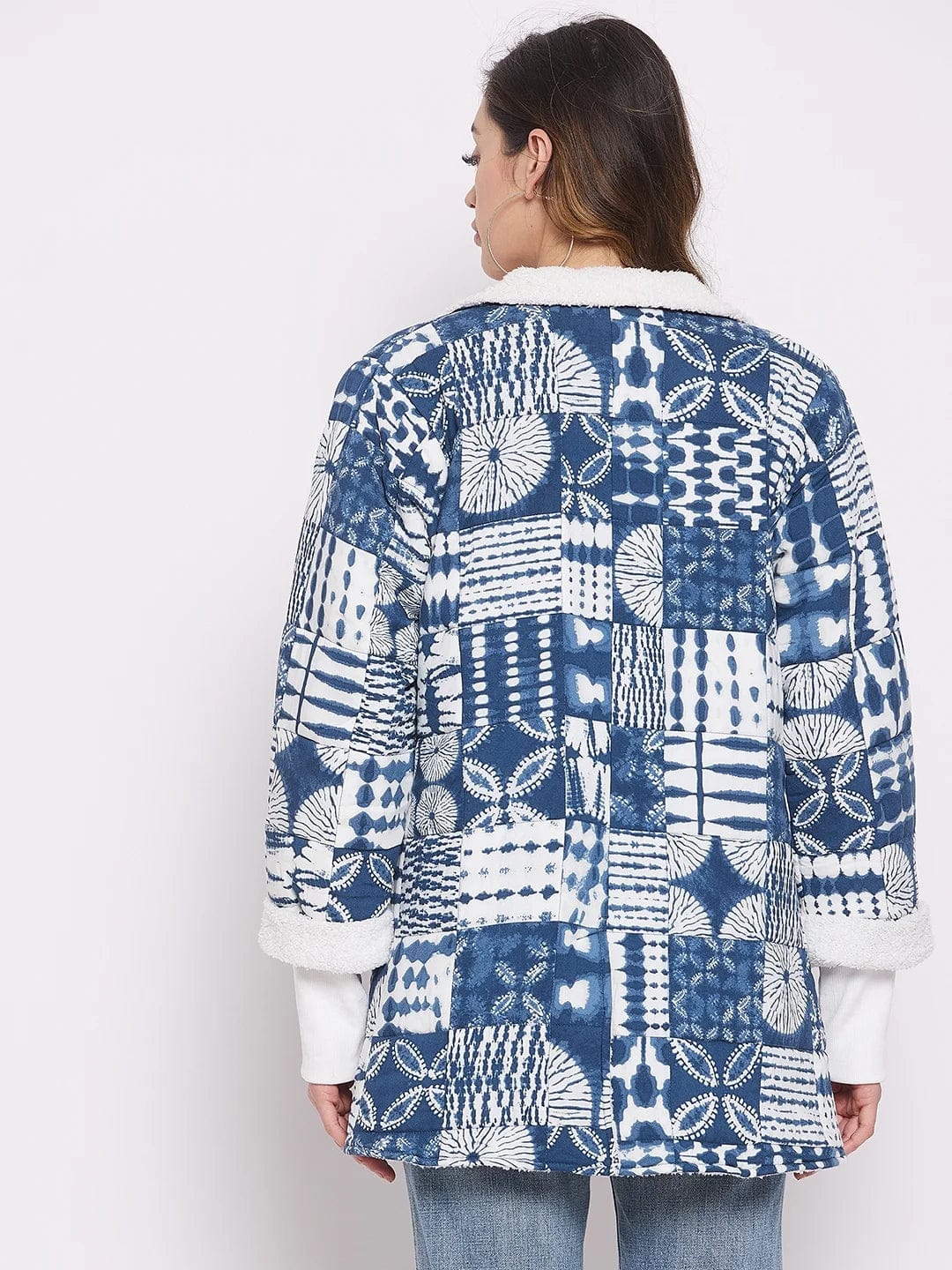 The Kaftan Company Tops Blue Floral And Geometric Quilted Jacket