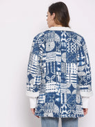 The Kaftan Company Tops Blue Floral And Geometric Quilted Jacket