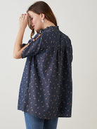 The Kaftan Company Tops Blue Swan Printed Denim Nursing Top