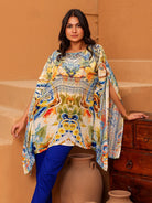 The Kaftan Company Tops Bohemian Abstract Printed Natural Crepe Kaftan Top