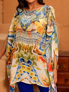 The Kaftan Company Tops Bohemian Abstract Printed Natural Crepe Kaftan Top