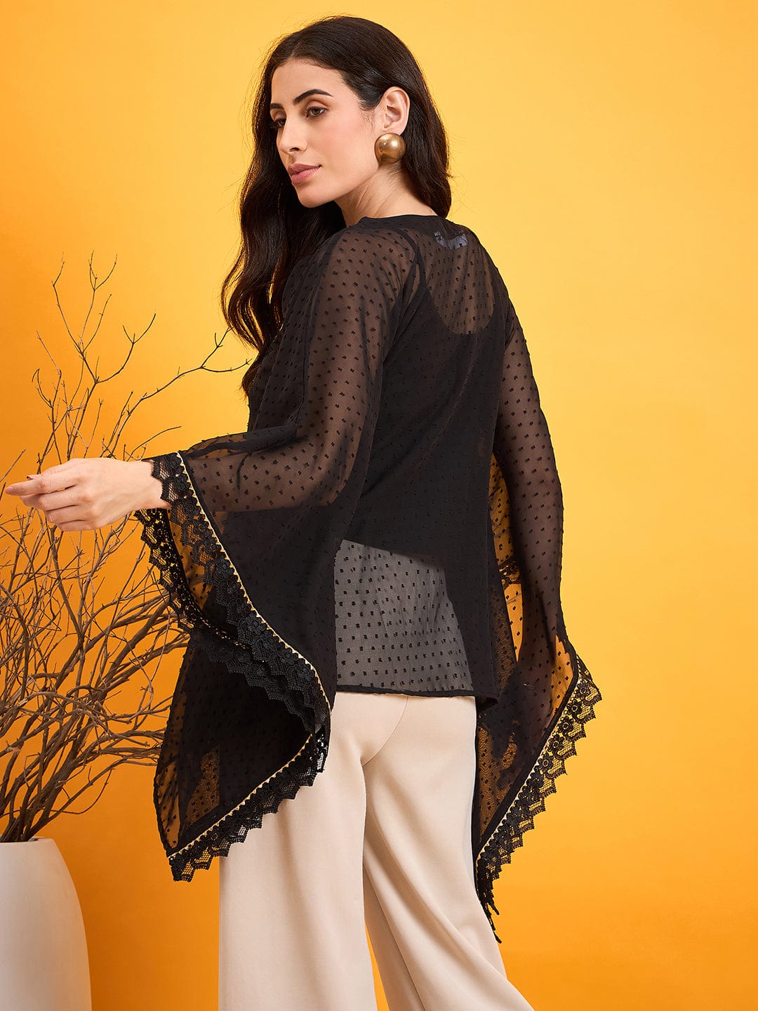 The Kaftan Company Tops Bright Gold Embroidered Black Kaftan Top