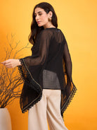 The Kaftan Company Tops Bright Gold Embroidered Black Kaftan Top