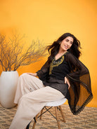 The Kaftan Company Tops Bright Gold Embroidered Black Kaftan Top