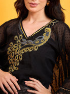The Kaftan Company Tops Bright Gold Embroidered Black Kaftan Top