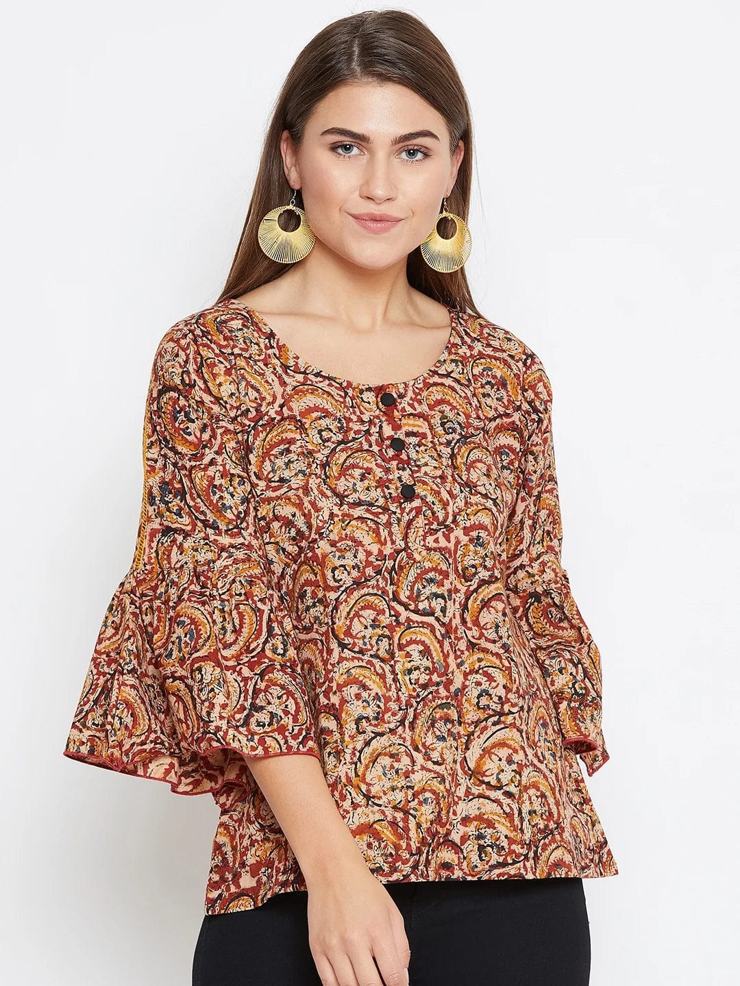 The Kaftan Company Tops BROWN KALAMKARI KAFTAN TOP - (Clearance - Final Sale)