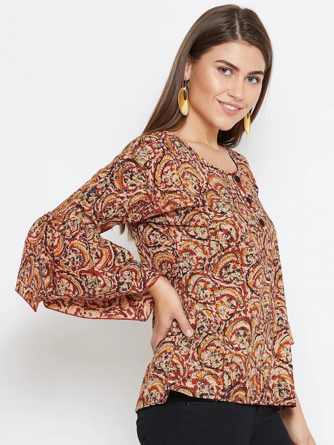 The Kaftan Company Tops BROWN KALAMKARI KAFTAN TOP - (Clearance - Final Sale)