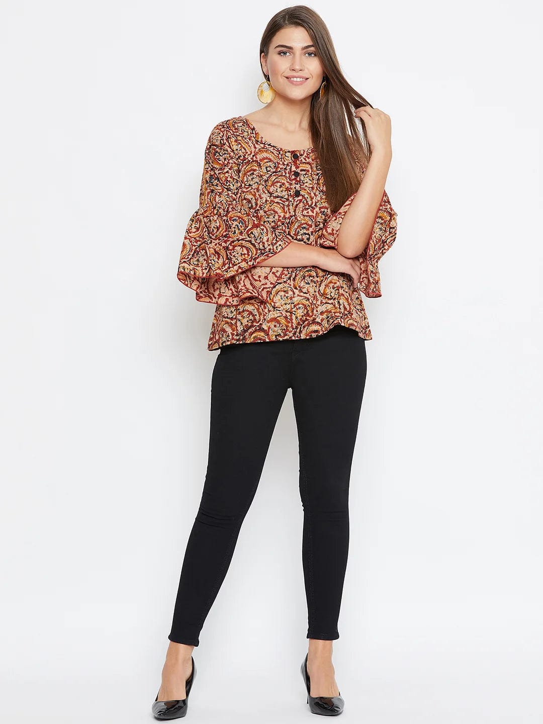 The Kaftan Company Tops BROWN KALAMKARI KAFTAN TOP - (Clearance - Final Sale)