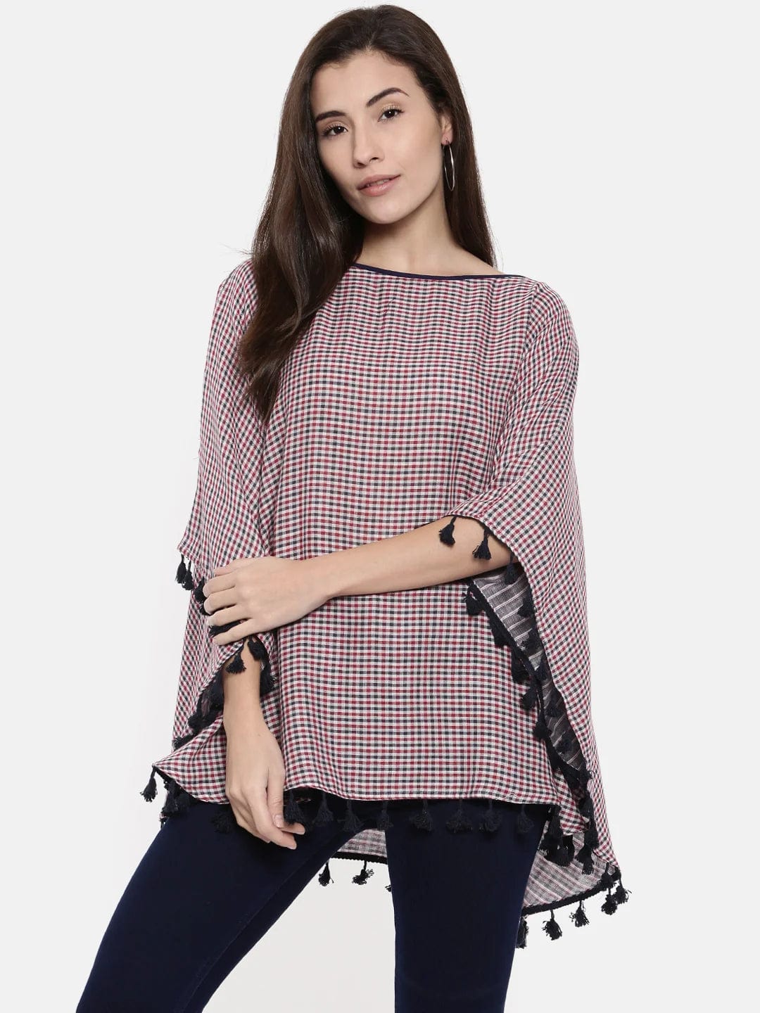 The Kaftan Company Tops Checks and Stripes Reversible Poncho (Final Sale)