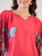 The Kaftan Company Tops Elegant Red Floral Kaftan Top
