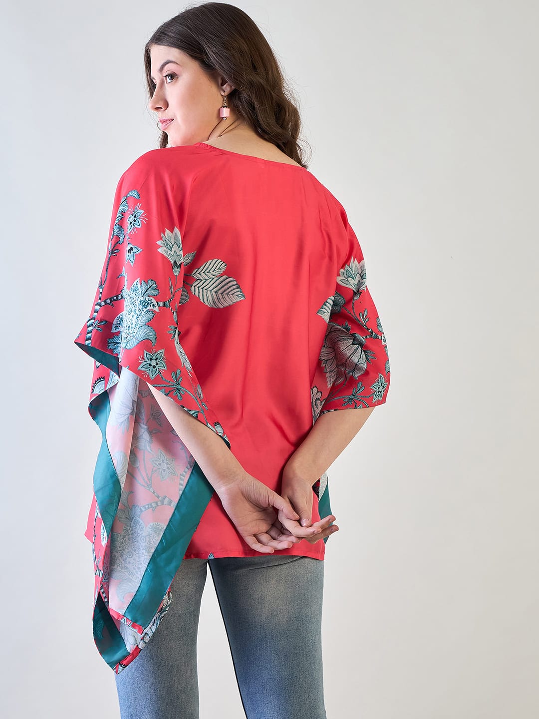 The Kaftan Company Tops Elegant Red Floral Kaftan Top