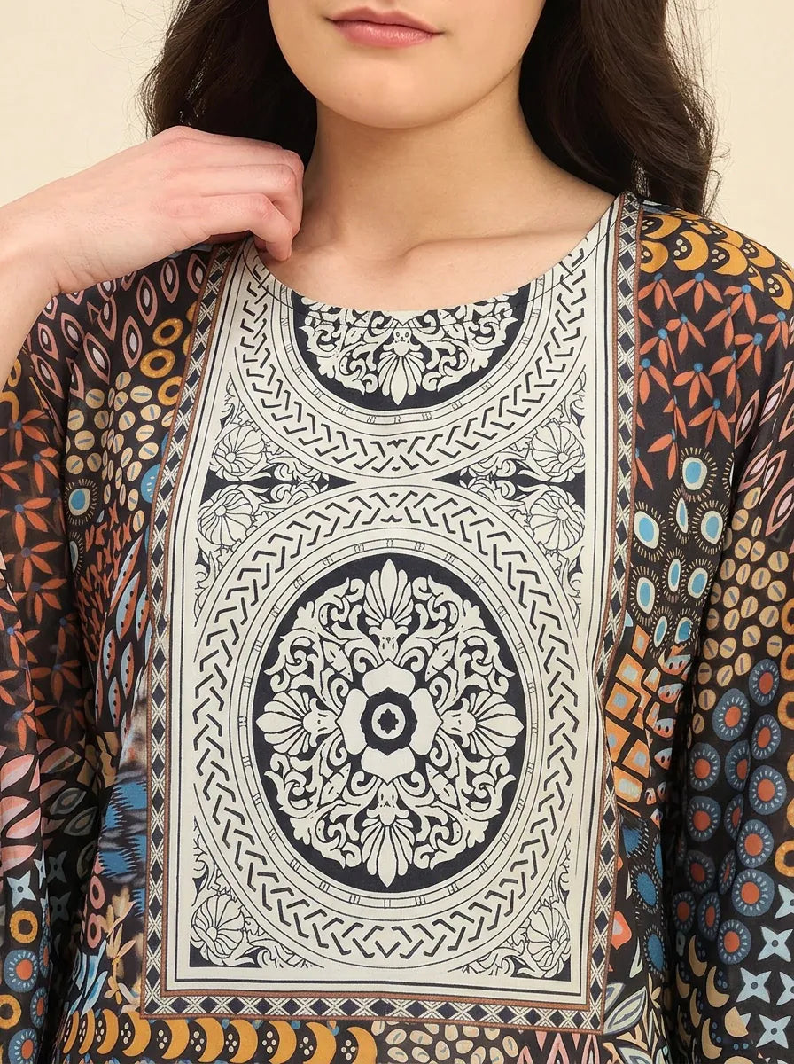The Kaftan Company Tops Ethnic Print Viscose Kaftan Top