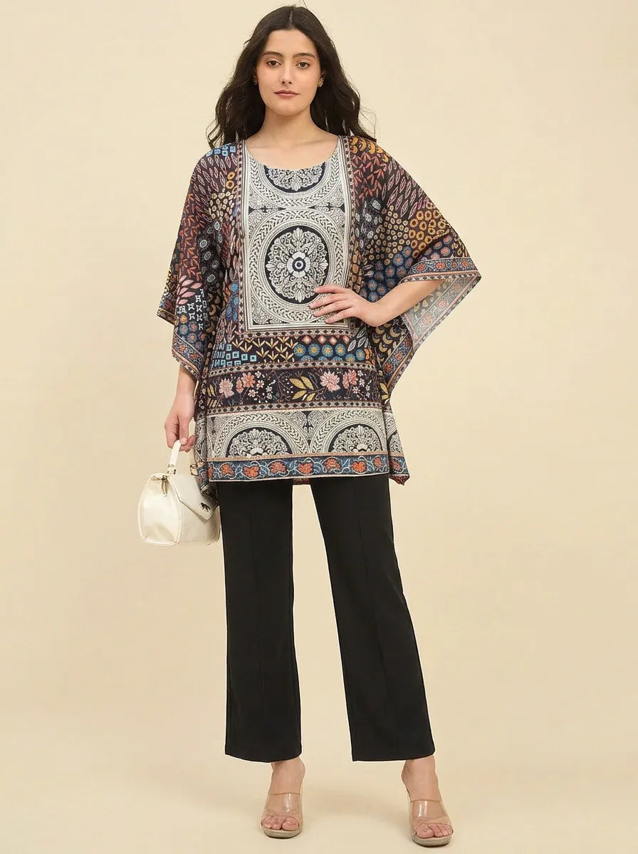 The Kaftan Company Tops Ethnic Print Viscose Kaftan Top